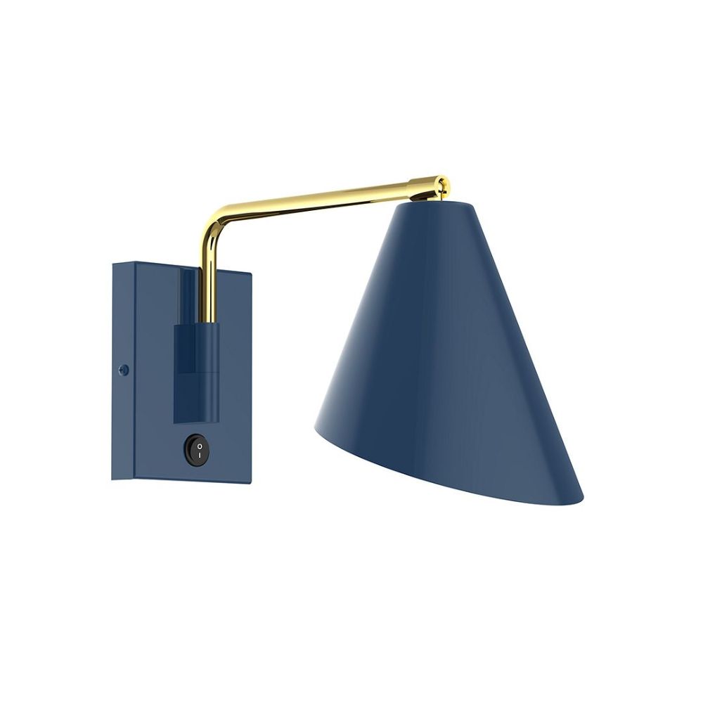 Montclair Lightworks SWA415-50-91-L10 J-series Swing Arm Wall Light, Navy With Brushed Brass Accents
